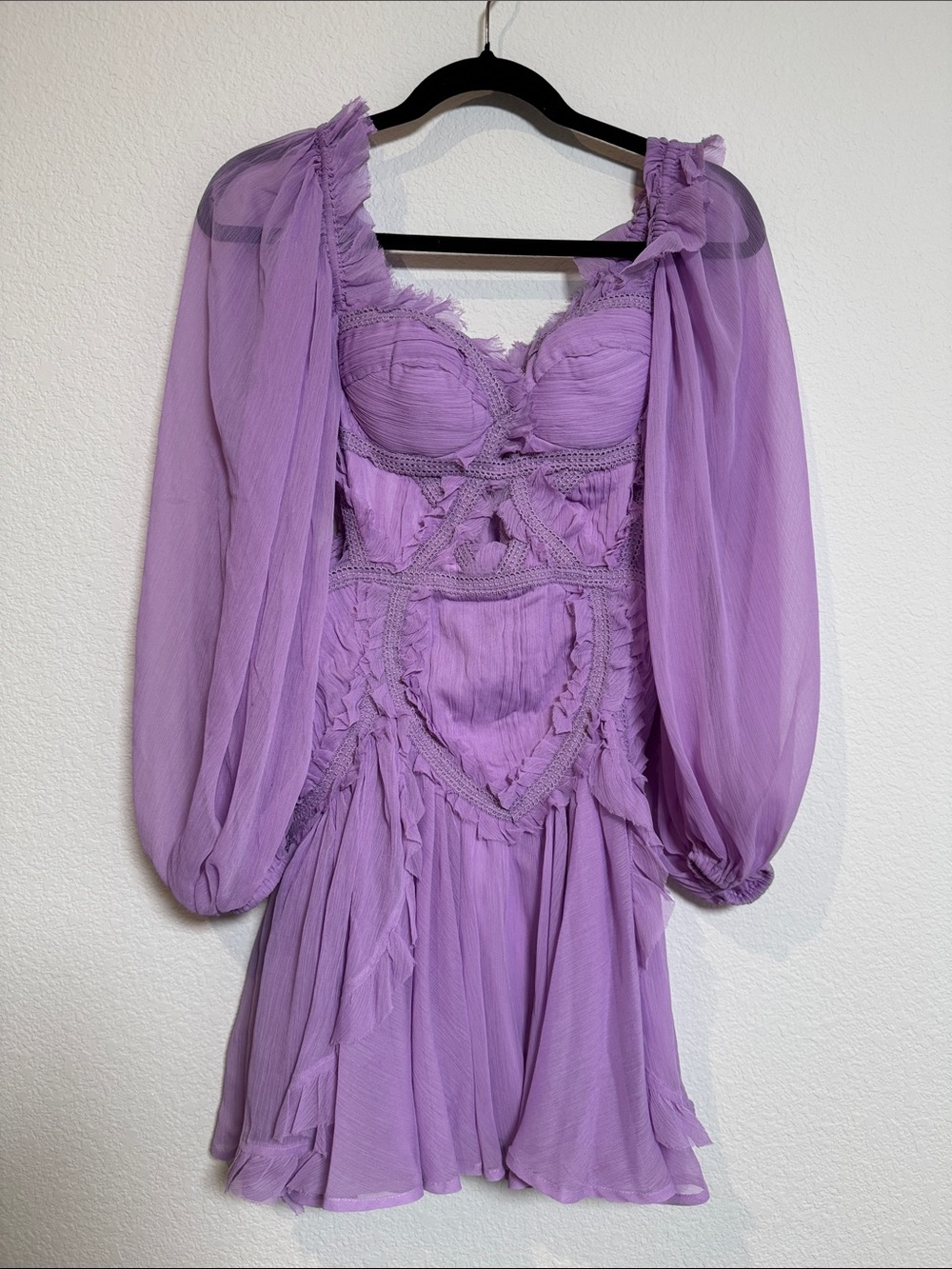 NWT ASOS Design Lilac Long Sleeve Shirred Corset Cut Out Mini Dress Size 4